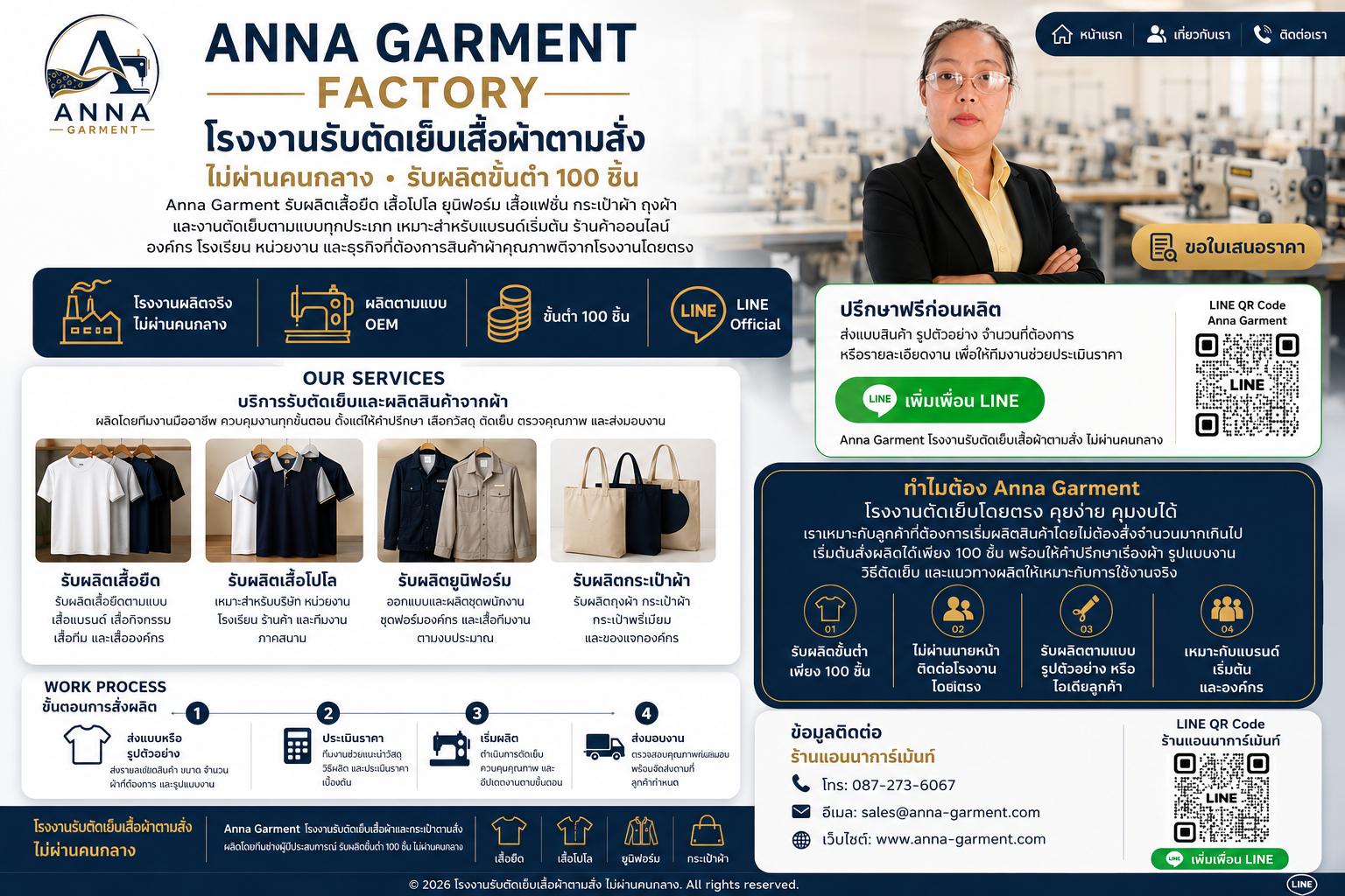 Anna Garment โรงงานรับตัดเย็บเสื้อผ้าตามสั่ง ไม่ผ่านคนกลาง